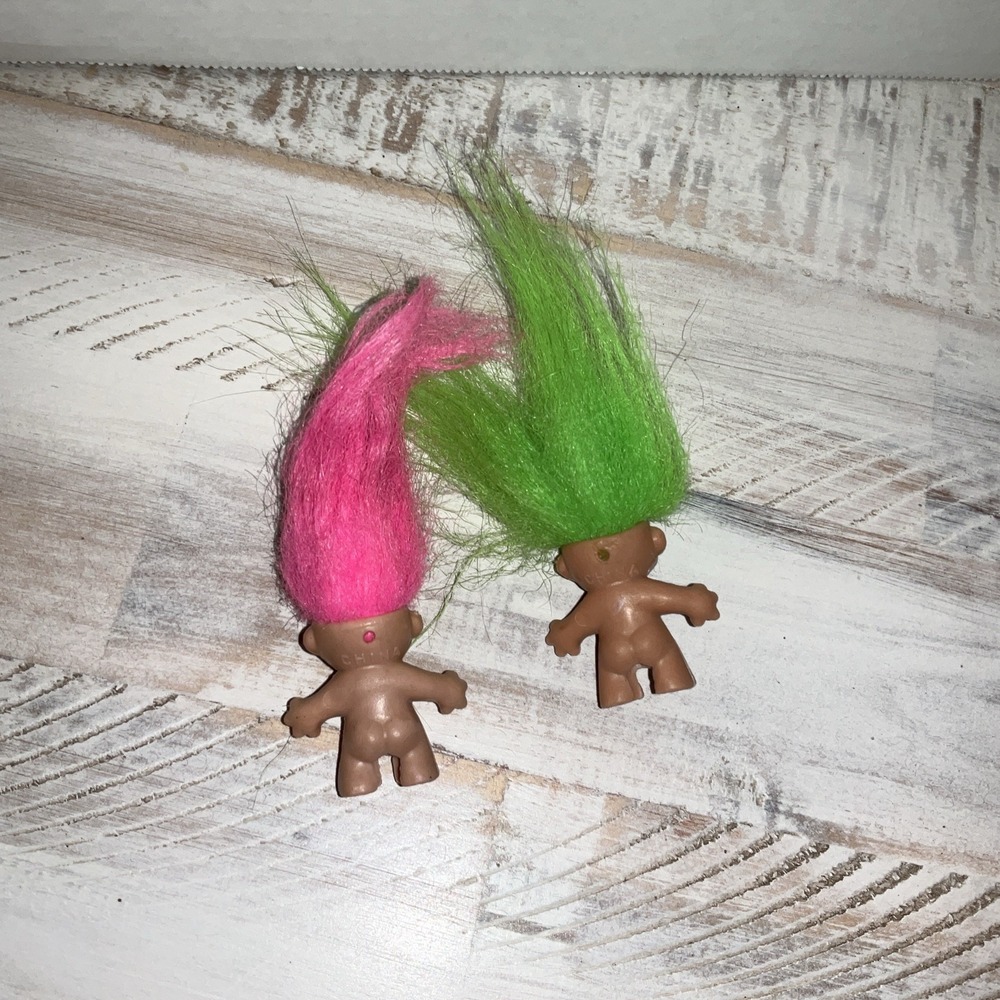 Vintage Trolls Lot of 2 Pink Green Hair Troll Pencil Topper 1989 Topper Toys - Picture 5 of 6
